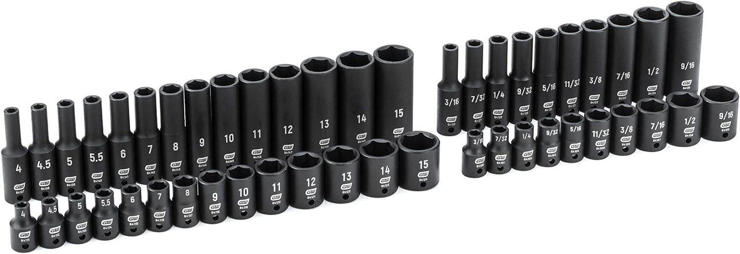 GEARWRENCH 48 Pc. 1/4' Drive 6 Pt. Impact Socket Set, Standard & Deep, SAE/Metric - 84902