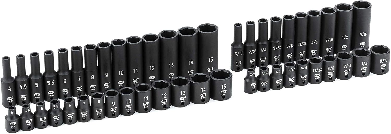 GEARWRENCH 48 Pc. 1/4' Drive 6 Pt. Impact Socket Set, Standard & Deep, SAE/Metric - 84902 (Pack of 5)