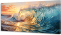 KUNHAAH Wall Art Canvas Painting Big Waves in the Sea 1 Piece Ocean Sunset Huge Waves Nature Picture Poster Print Framed and Stretched Ready to Hang for Living Room Bedroom Artework