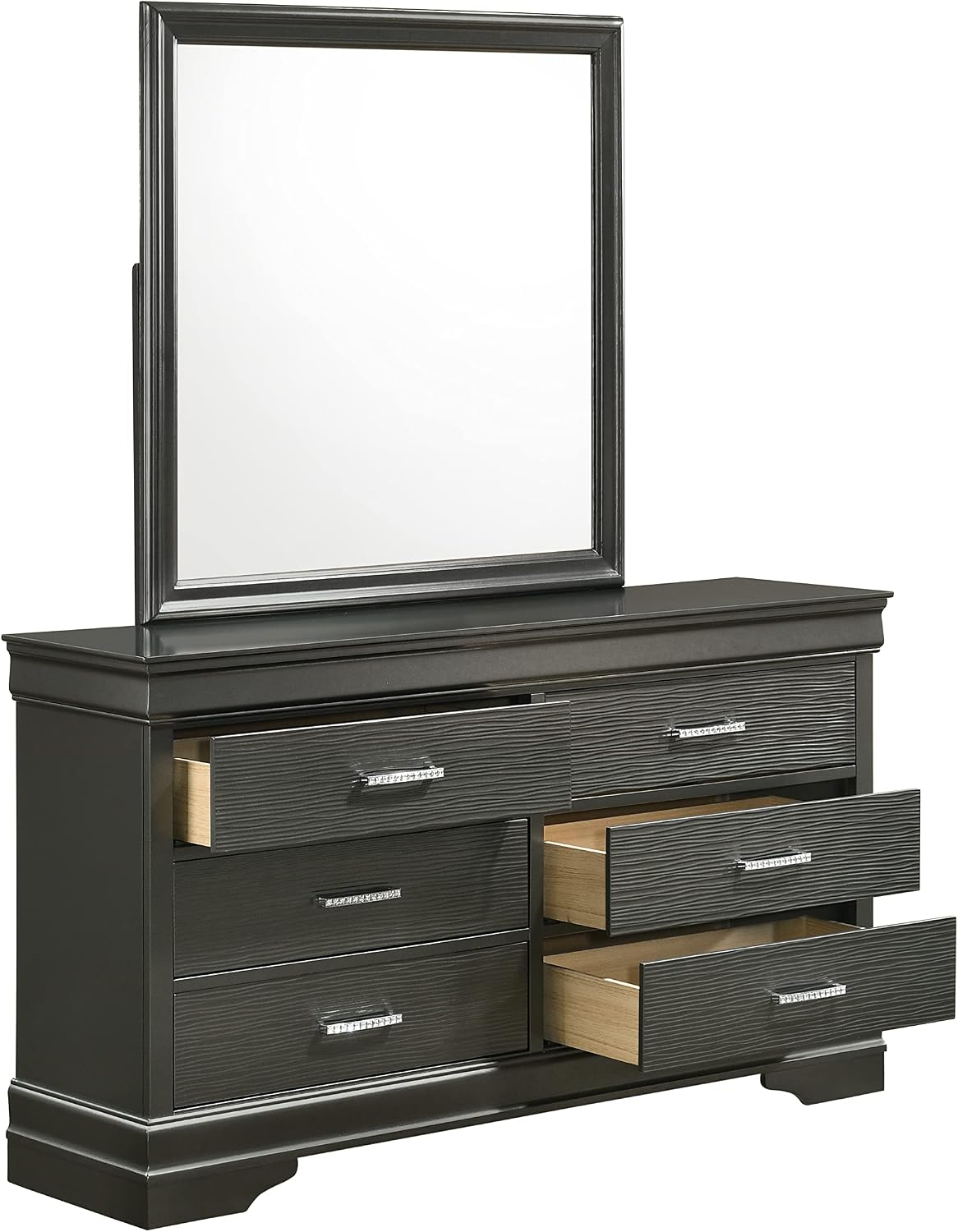 Full 4 Pcs LED Bedroom Set Made with Wood in Gray