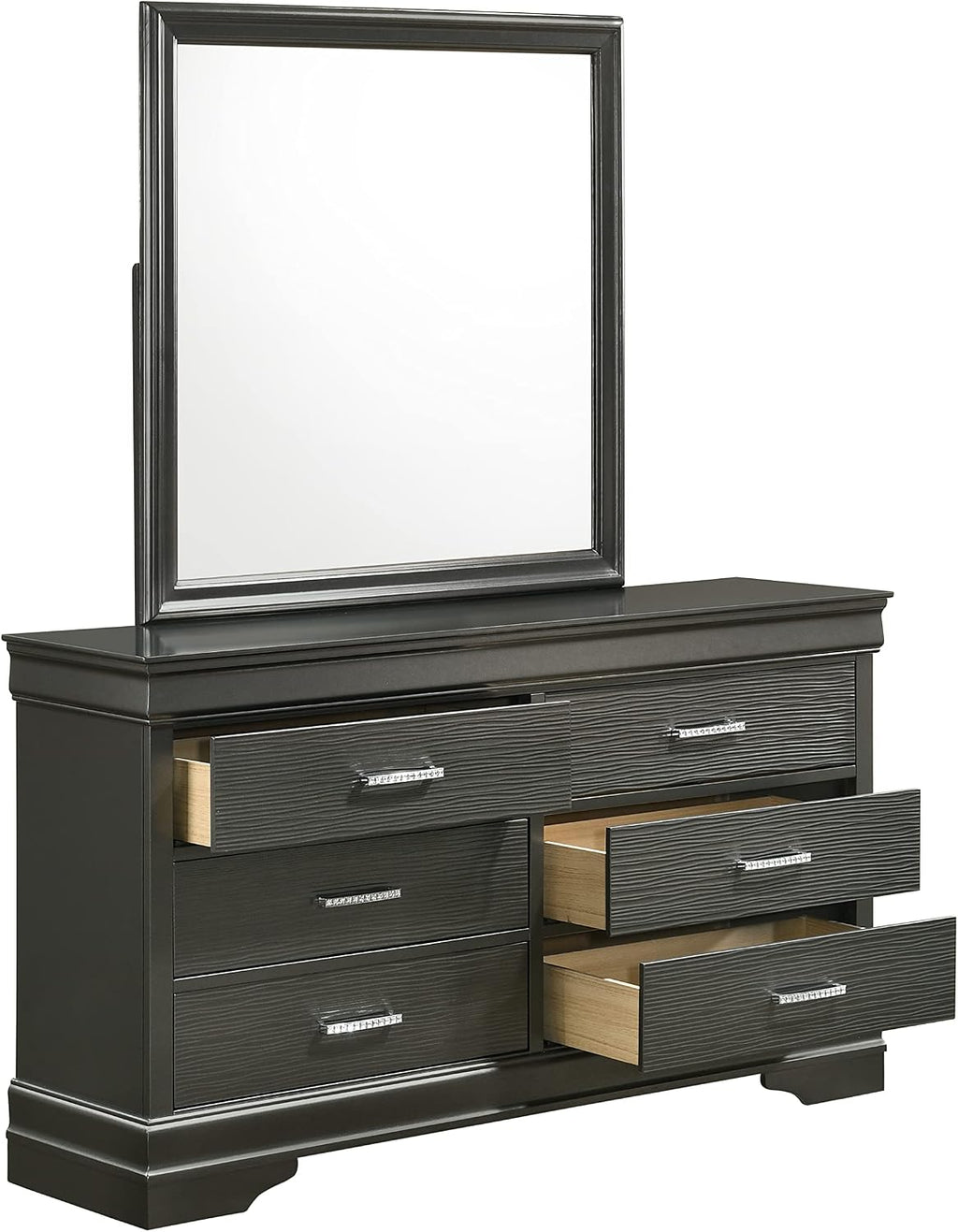 Full 4 Pcs LED Bedroom Set Made with Wood in Gray