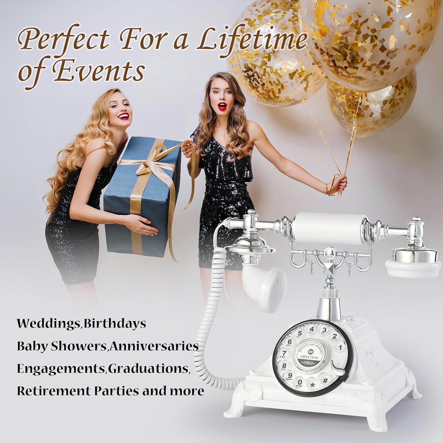 Audio Guest Book Wedding Phone, Audio Guest Book Record Customized Audio Messages Guest Book Alternatives Classic Rotary Phone for Parties Birthdays Rentals Confessions Special Occasions (White)