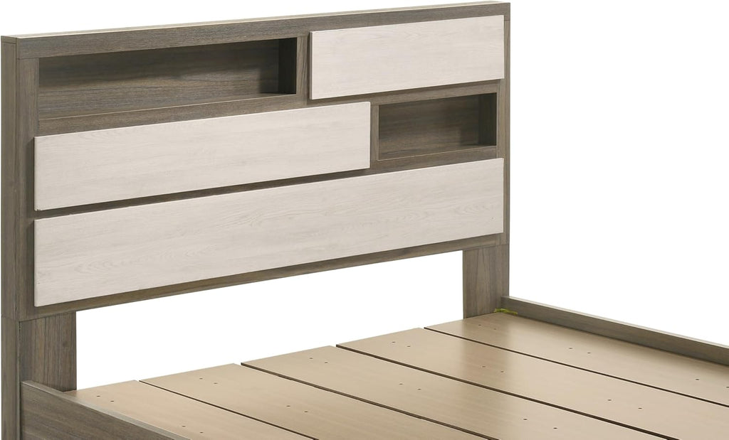 Modern Style 5 Pc Full Bedroom Set Made with Wood in Beige & Brown