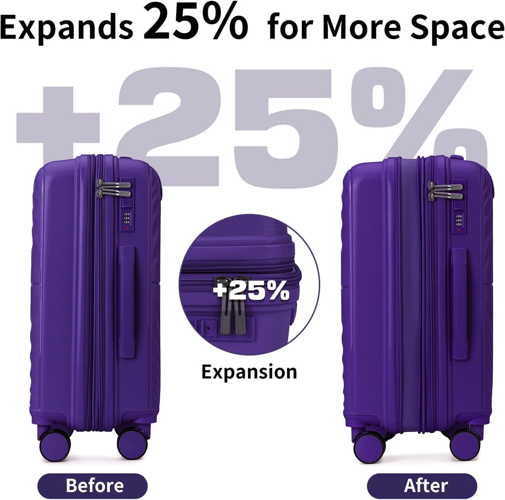 LARVENDER Luggage Sets 5 Piece Suitcases with Wheels Durable Hardshell Expandable Carry On with Lightweight Checked Duffel Bag Sets for Family Travel (28/24/20inch, Grape Purple)