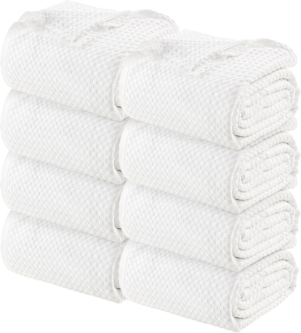 Utopia Bedding White 100% Cotton Waffle Blanket 300 GSM [Queen - 90x90 Inch] Soft Lightweight Breathable Bed Blanket for All Season (Pack of 8)