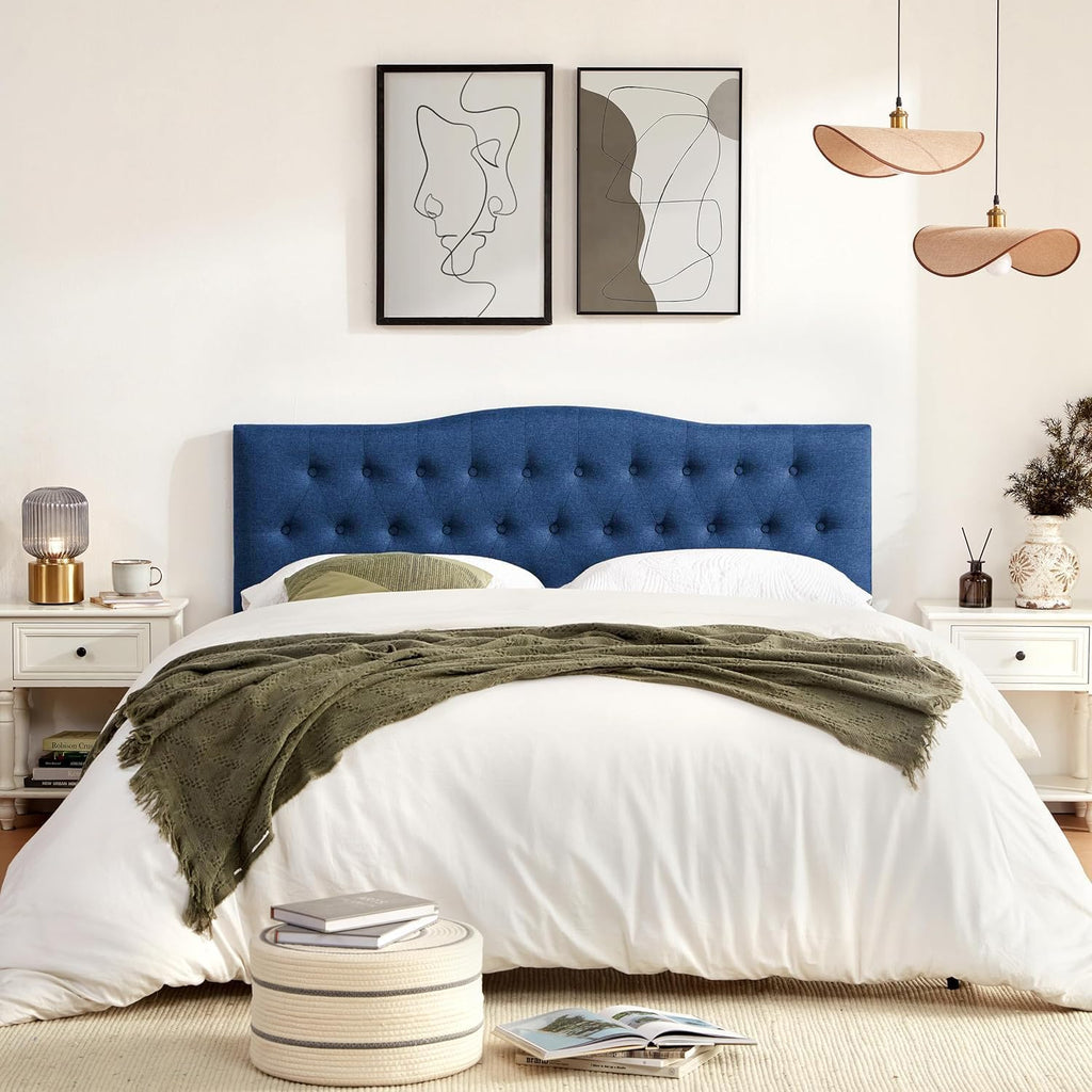 Huatean Home Tufted Upholstered Headboard Full Size, Sturdy and Durable Solid Wood Full XL headboard, Fabric Headboard Adjustable Height from 37' to 51', Modern Button Diamond Design Head Board, Blue