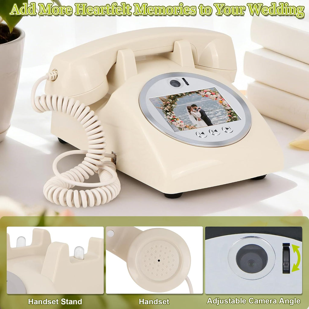 Video Audio Guest Book Wedding Phone, 1080P Video Guestbook Phone for Wedding, Bridal Shower, Birthday Party, Baby Shower, Anniversary Engagement (Rice White)