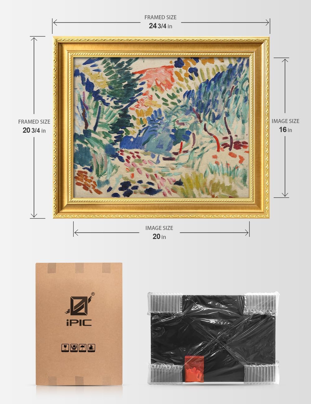 IPIC - In Landscape at Collioure by Henri Matisse, Framed Giclee Print on Canvas, Classic Wall Art with Gold Frame for Living Room or Bedroom, Image: 20x16, Total: 24.8 x 20.8, Made in USA