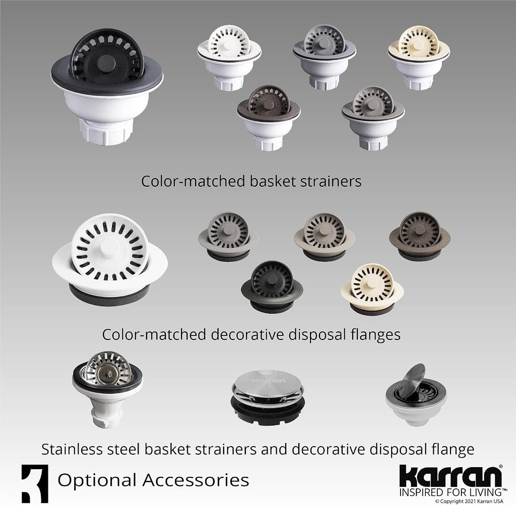 Karran 33 Inch Drop In Double Bowl Kitchen Sink – 60/40 Quartz Composite Granite Top Mount Sink, Deep Basins, 1 Hole with Additional Knockouts, Heat & Scratch Resistant in Grey