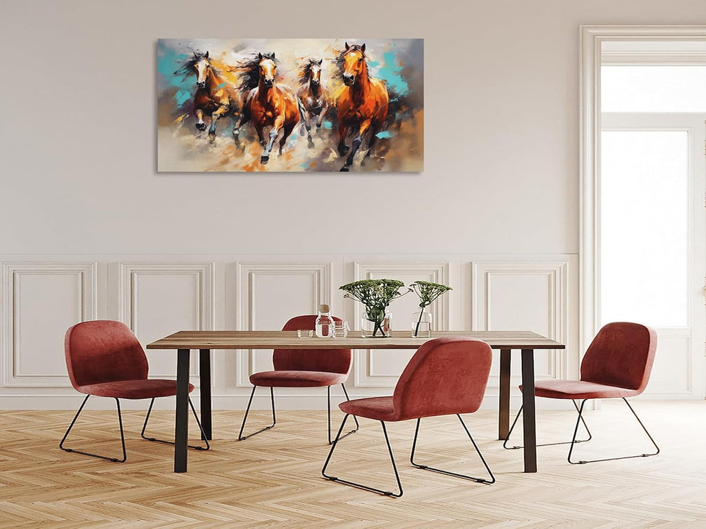 Wall Art Canvas Painting Running Horse 1 Piece Symbolizes Success and Power Abstract Artistic Background Picture Poster Print Framed and Stretched Ready to Hang for Living Room Bedroom