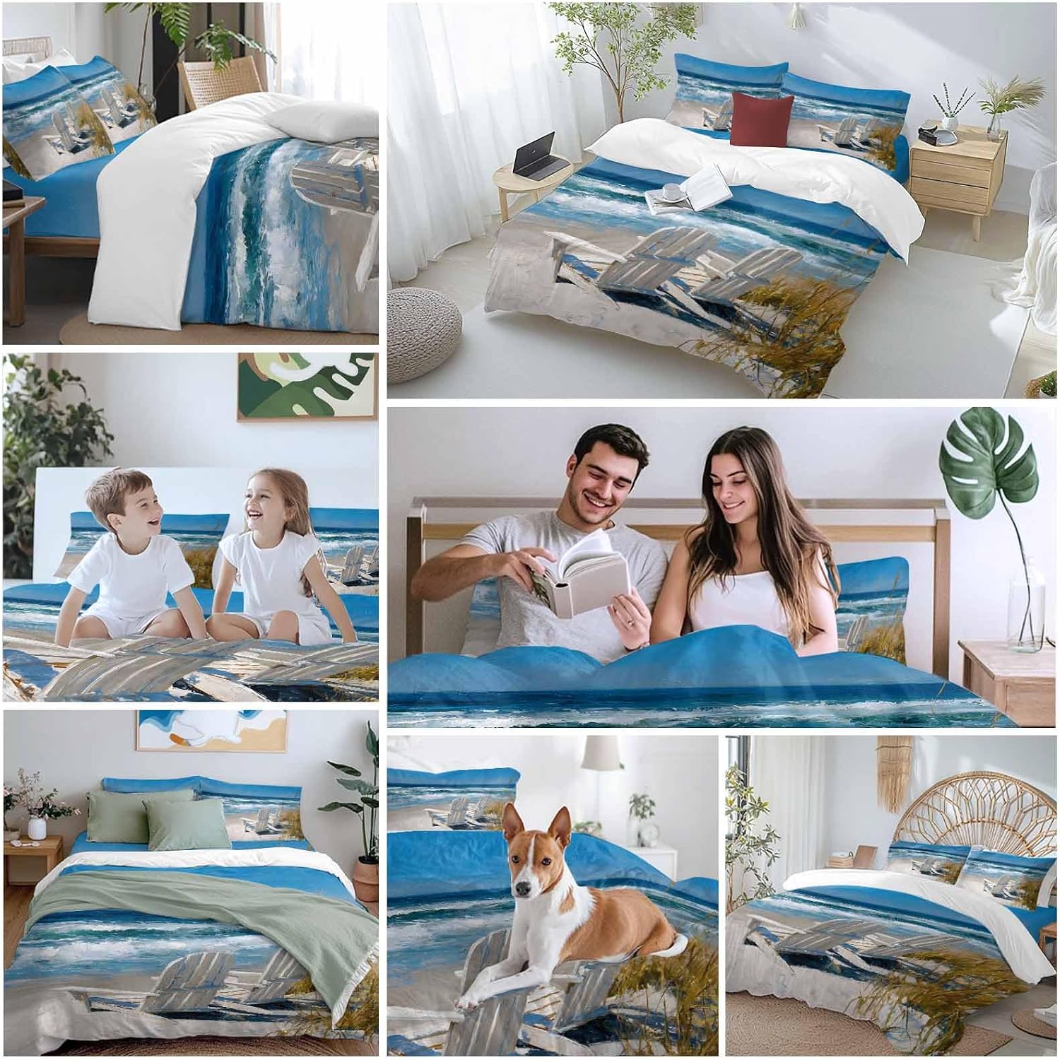Prime Leader White Chairs Duvet Cover Set Queen Size 4 Pieces American Country Beach Ocean Bedding Set with Zipper Closure, 1 Comforter Cover 92x106 Inches 1 Flat Sheet & 2 Pillow Cases