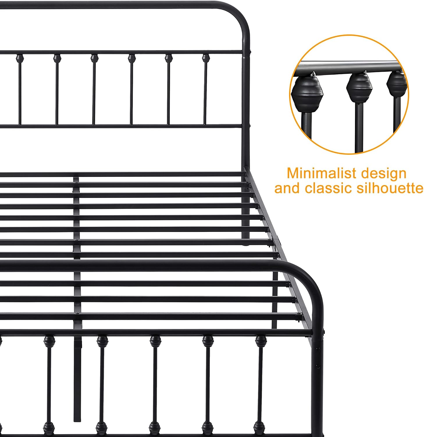 VECELO Queen Size Victorian Style Metal Bed Frame with Headboard Classic Metal Platform Bed Frame Mattress Foundation with Footboard/Under Bed Storage/No Box Spring Black