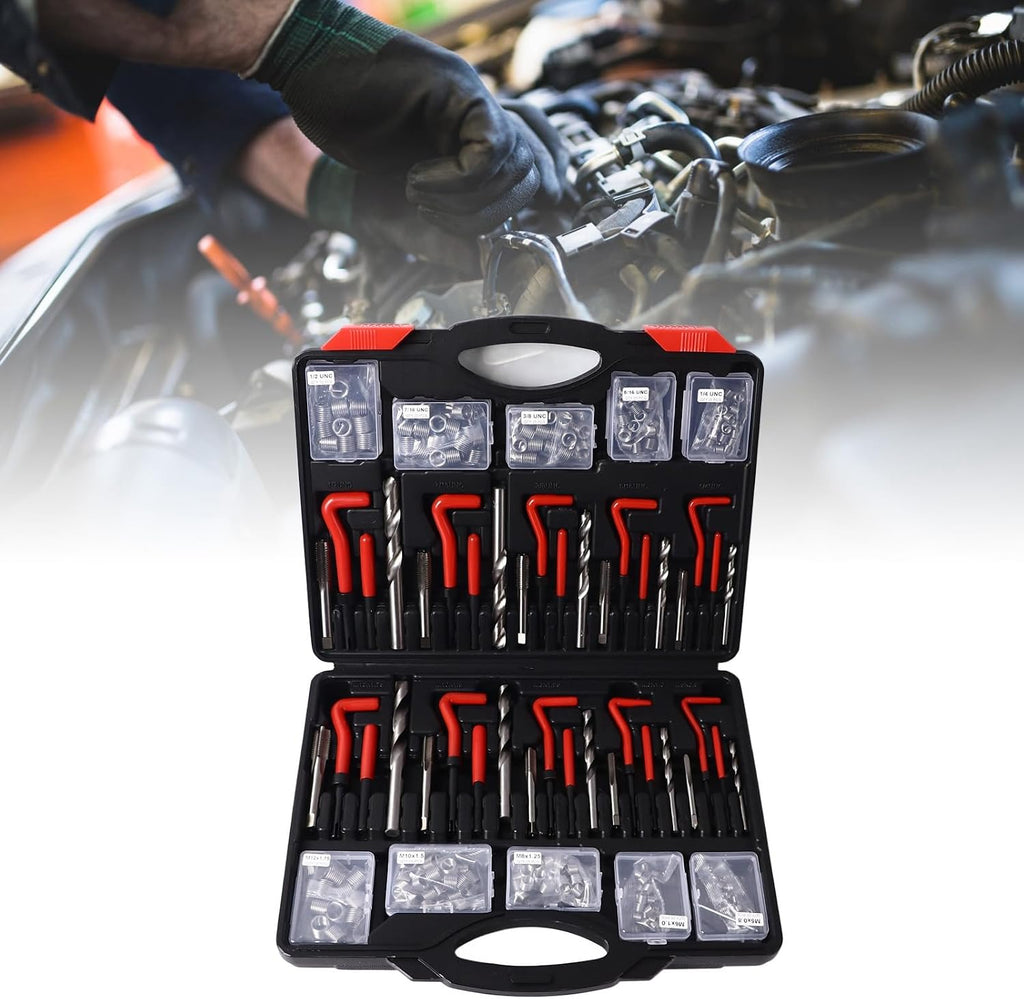 Thread Insert Tapping Tool, 261 Pcs Metal Frame Twist Drill Bit Screw Thread Repair Kit Labor Saving Uniform Force for Components
