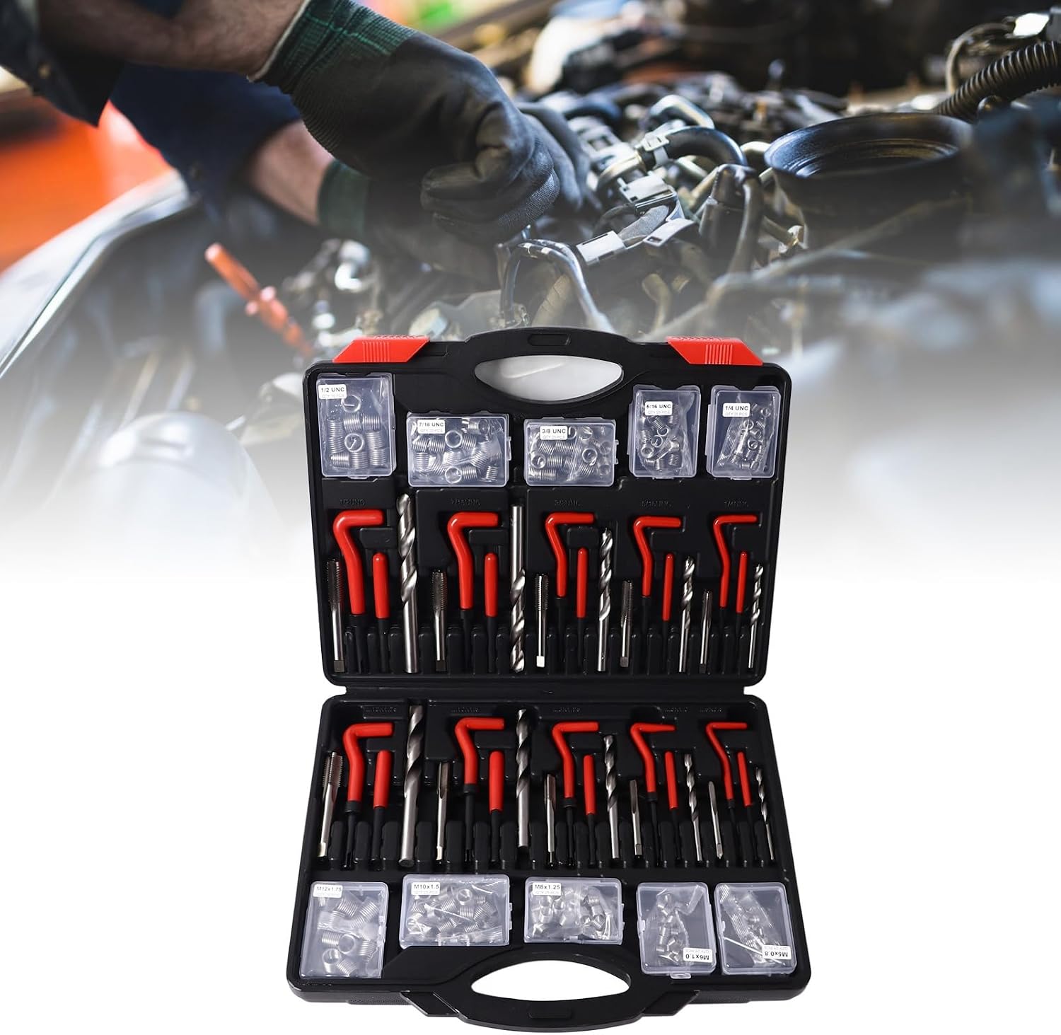 Thread Insert Tapping Tool, 261 Pcs Metal Frame Twist Drill Bit Screw Thread Repair Kit Labor Saving Uniform Force for Components
