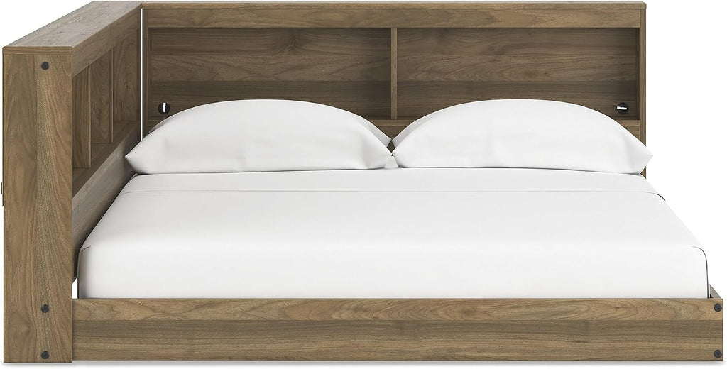 Signature Design by Ashley Deanlow Mid-Century Modern Full Bookcase Storage Floor Bed, No Foundation or Box Spring Needed, Wood, 26' High, Light Brown