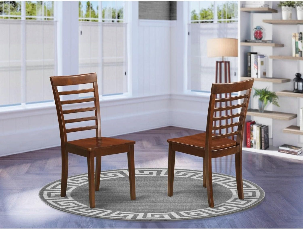 East West Furniture MLC-MAH-W Milan Kitchen Dining Chairs - Ladder Back Solid Wood Seat Chairs, Set of 2, Mahogany