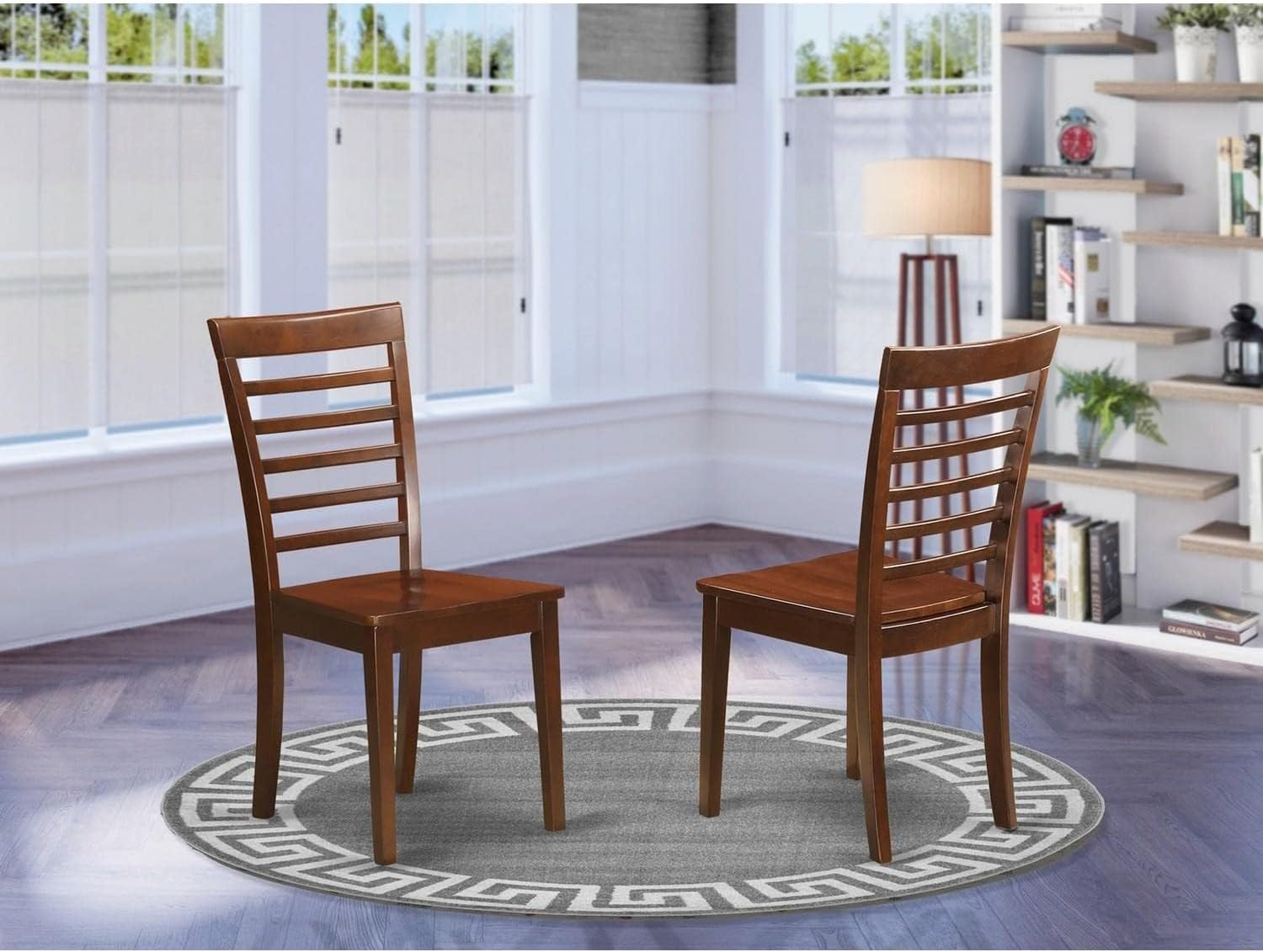 East West Furniture MLC-MAH-W Milan Kitchen Dining Chairs - Ladder Back Solid Wood Seat Chairs, Set of 2, Mahogany