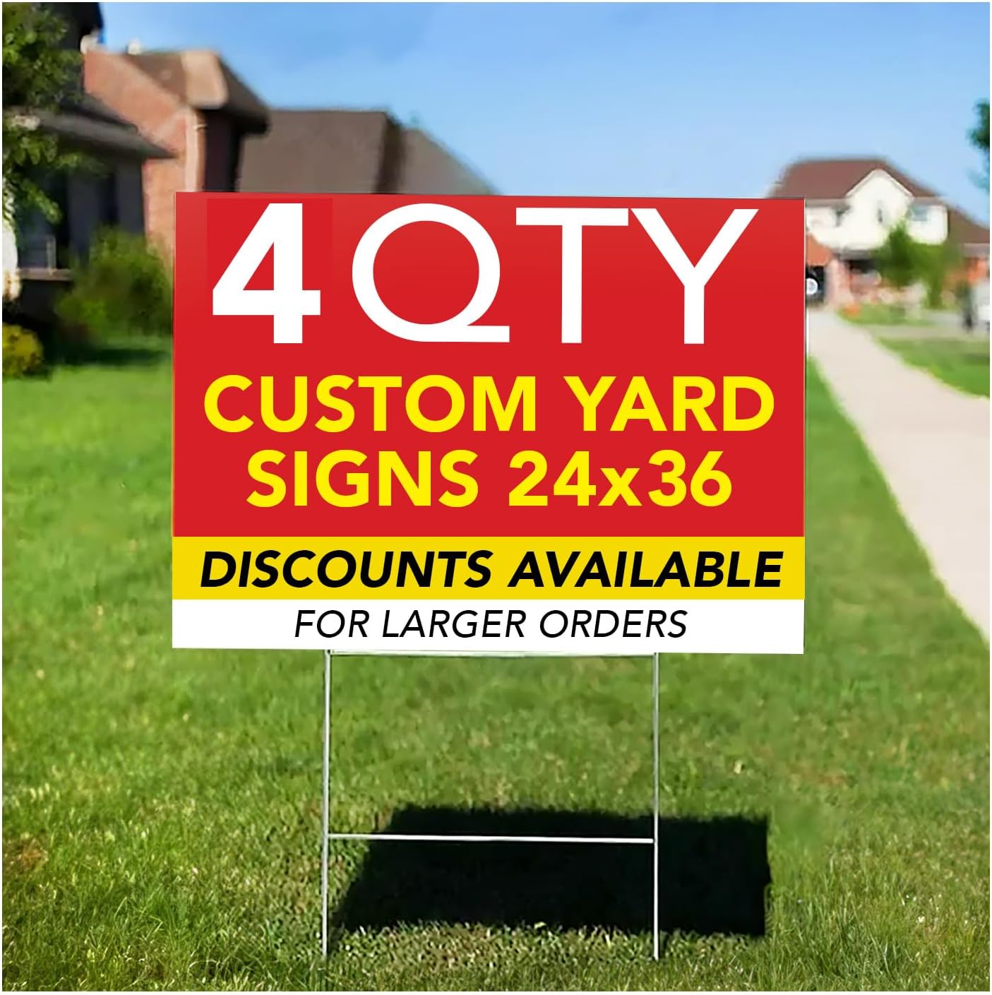 SPEEDYSHOTS 4QTY Custom Yard Signs With Stakes, Double Sided, Personalized Printed, Full Color Lawn Signs, Design Your Own Outdoor, Size 24x36, White