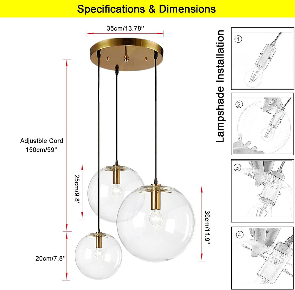 3-Light Multi Pendant Light Fixture Modern Pendant Lighting Chandelier Lamp for Living Room Bedroom Farmhouse (Gold)
