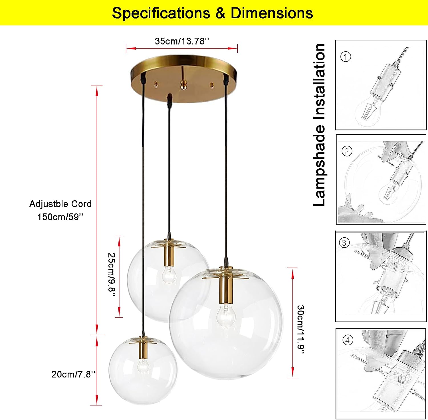 3-Light Multi Pendant Light Fixture Modern Pendant Lighting Chandelier Lamp for Living Room Bedroom Farmhouse (Gold)