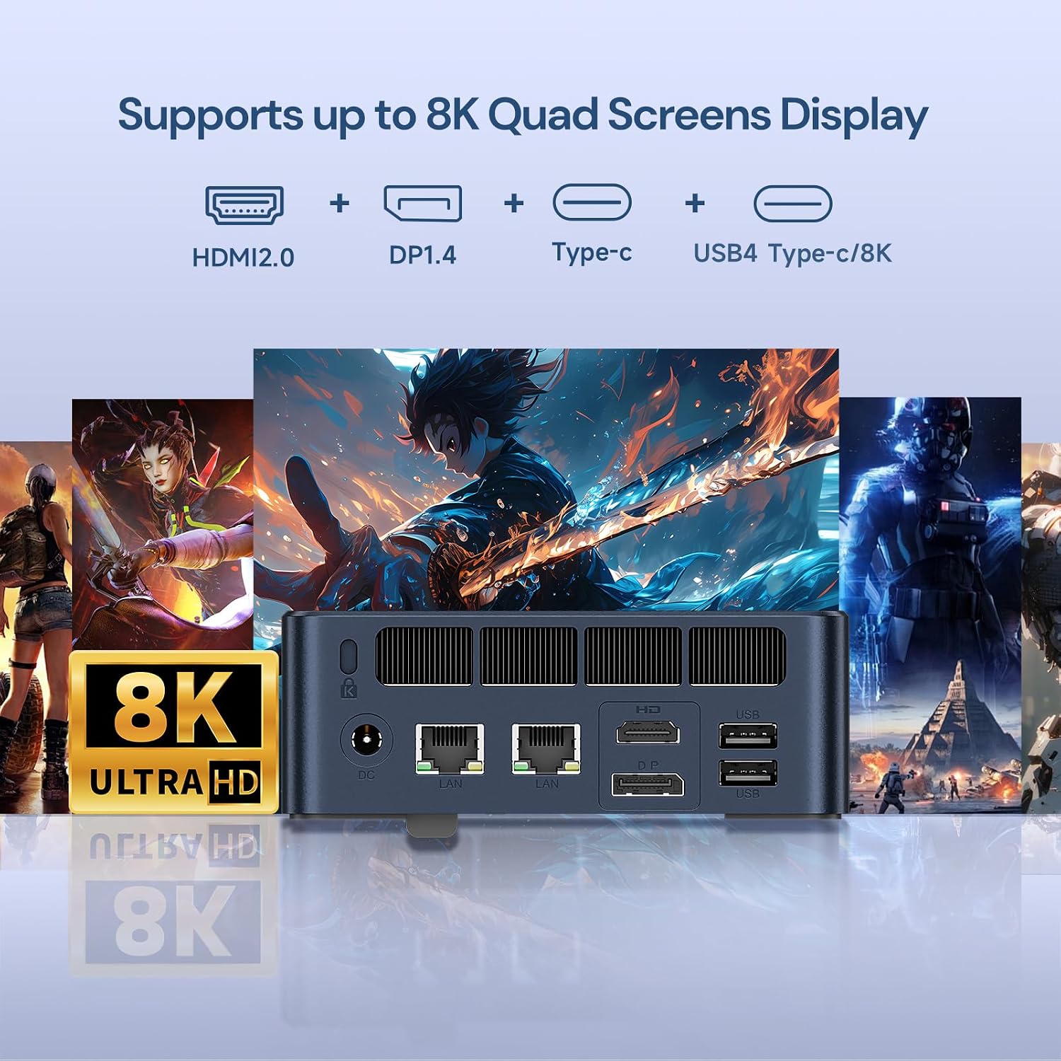 Reatan Mini PC Gaming A8 Oculink AMD Ryzen 7 8745HS Dual LAN 2.5Gbps Desktop Computer 32GB DDR5 1TB NVME SSD, USB4.0 HDMI DP USB-C WiFi6 & BT5.2 Mini Computer for Design Office