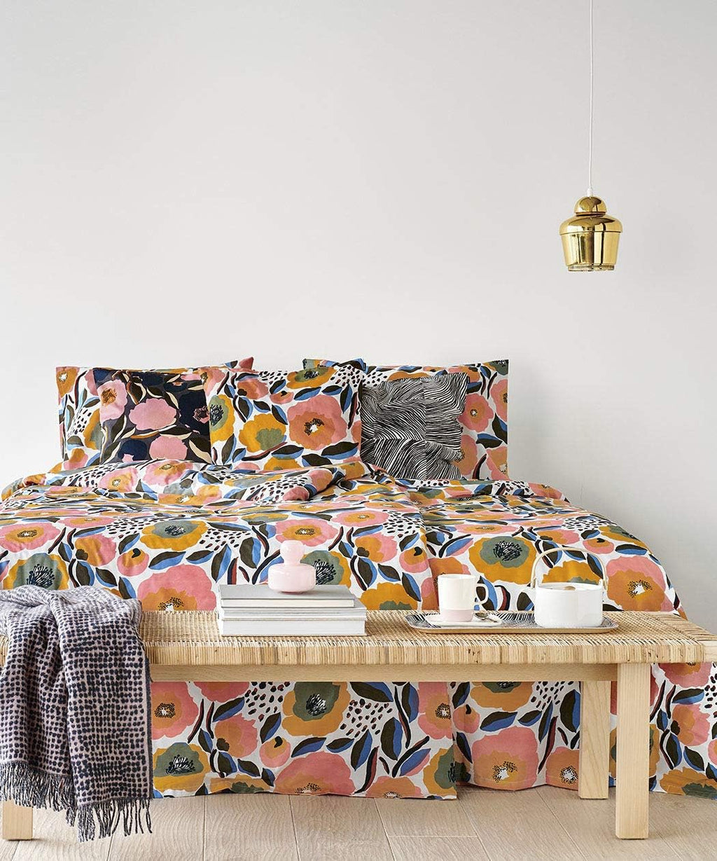 Marimekko - Queen Duvet Cover Set, Cotton Percale Bedding with Matching Shams & Button Closure, All Season Home Decor (Rosarium Pink, Queen)
