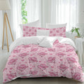 Pink Heart Cowboy Hat Duvet Cover Set Queen Size 4 Pieces Modern Minimalist Sparkling Love Star Bedding Set with Zipper Closure, 1 Comforter Cover 86x86 Inches 1 Flat Sheet & 2 Pillow Cases