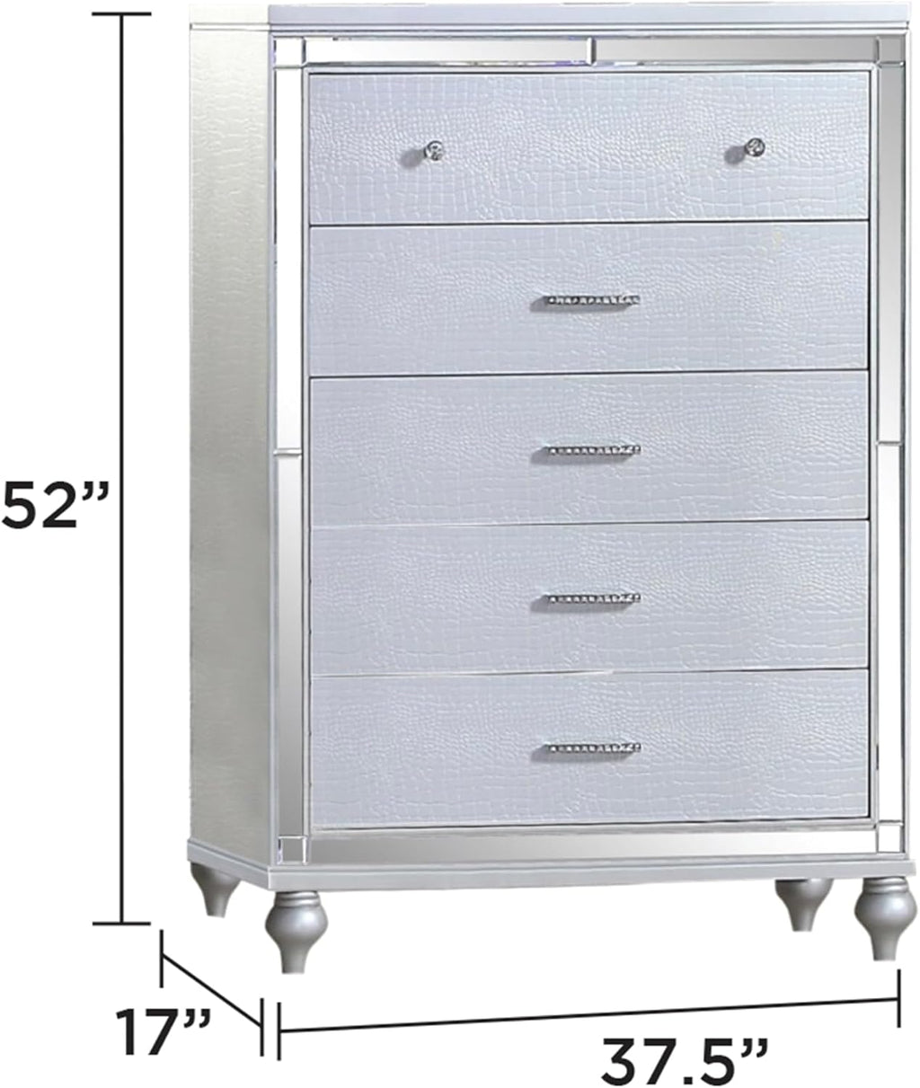 Full 5 PC LED Bedroom Set Made with Wood in Silver Color BH381