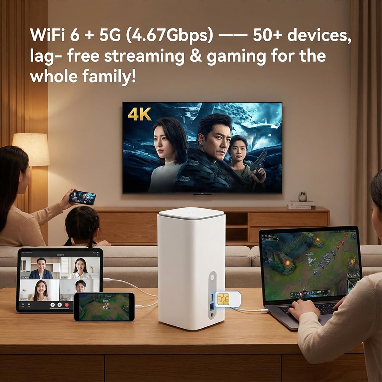 5G CPE Router with SIM Card Slot,Dual Band Portable Cellular Router,NSA SA WiFi 6 5G Routers Dual Band Cellular Modem for Home Office Indoor Wireless Internet