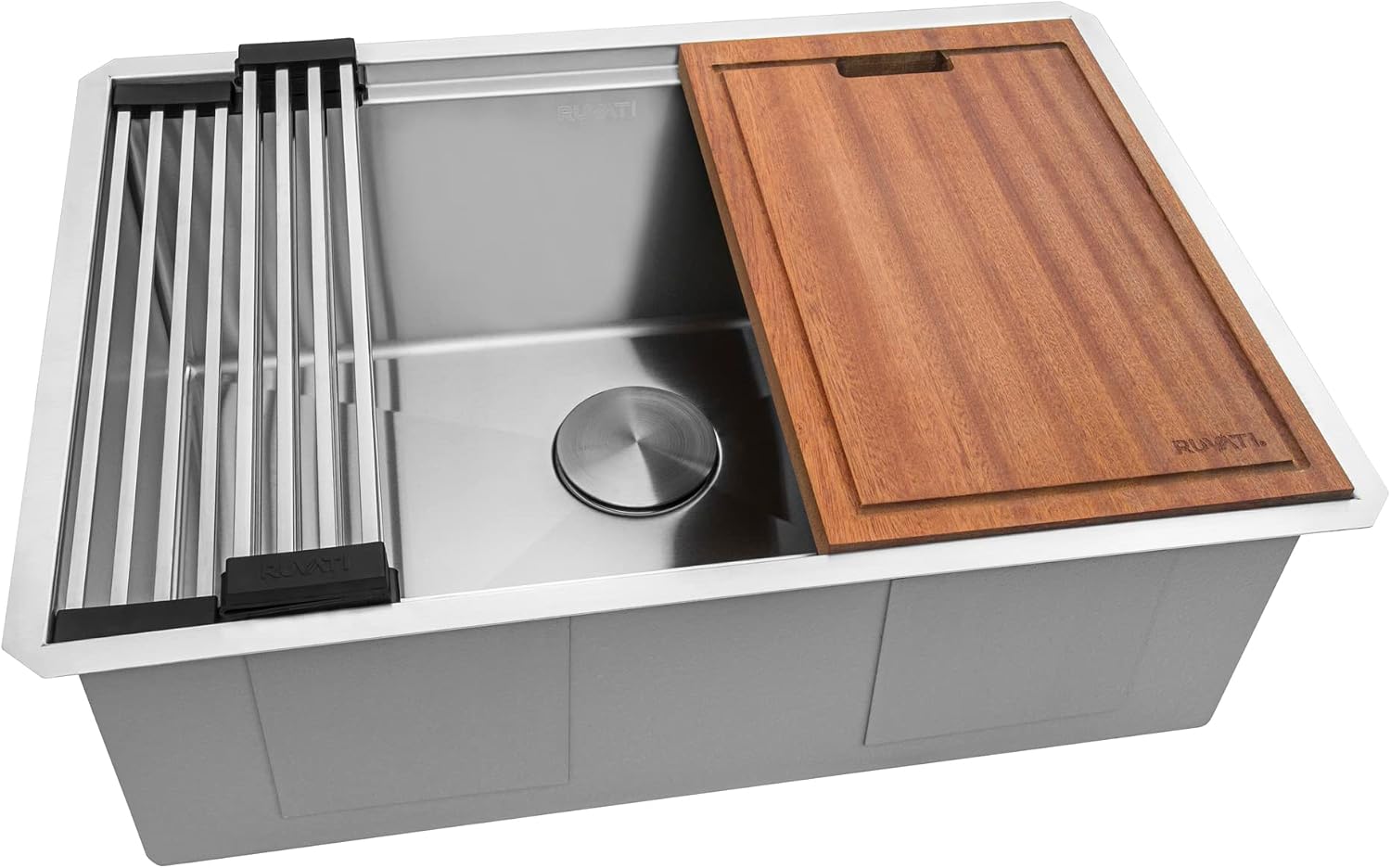 Ruvati 27-inch Undermount Rounded Corner Workstation Kitchen Sink Single Bowl – 16 Gauge Stainless Steel Kitchen Sinks with Brushed Finish hides scratches, Easy-to-Clean - RVH8327