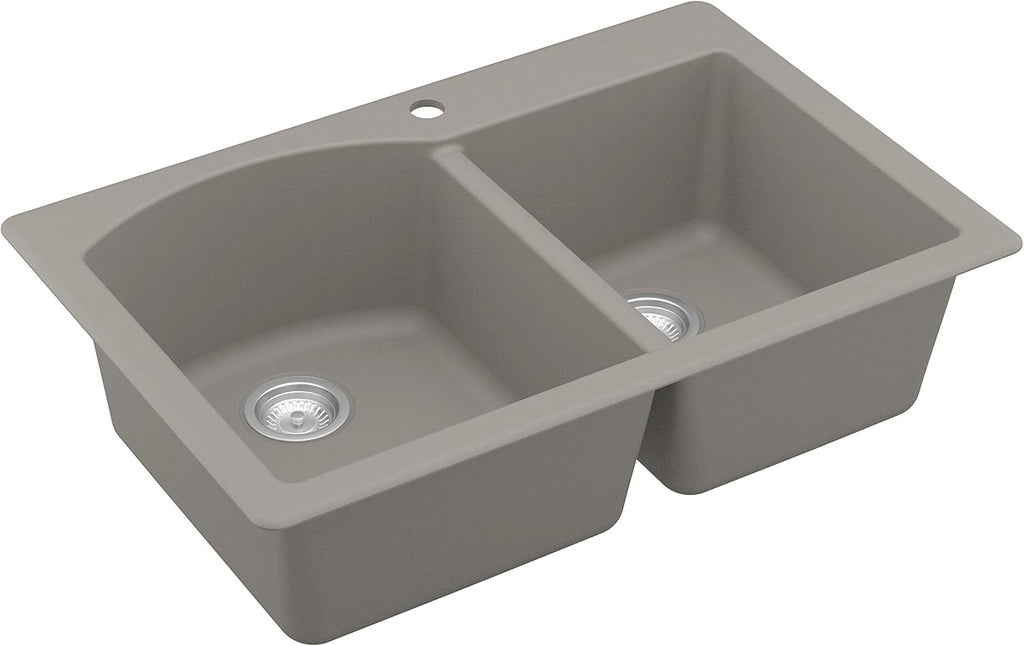 Karran 33' Drop-In/Top Mount Quartz Composite 1-Hole 60/40 Double Bowl Kitchen Sink in Concrete