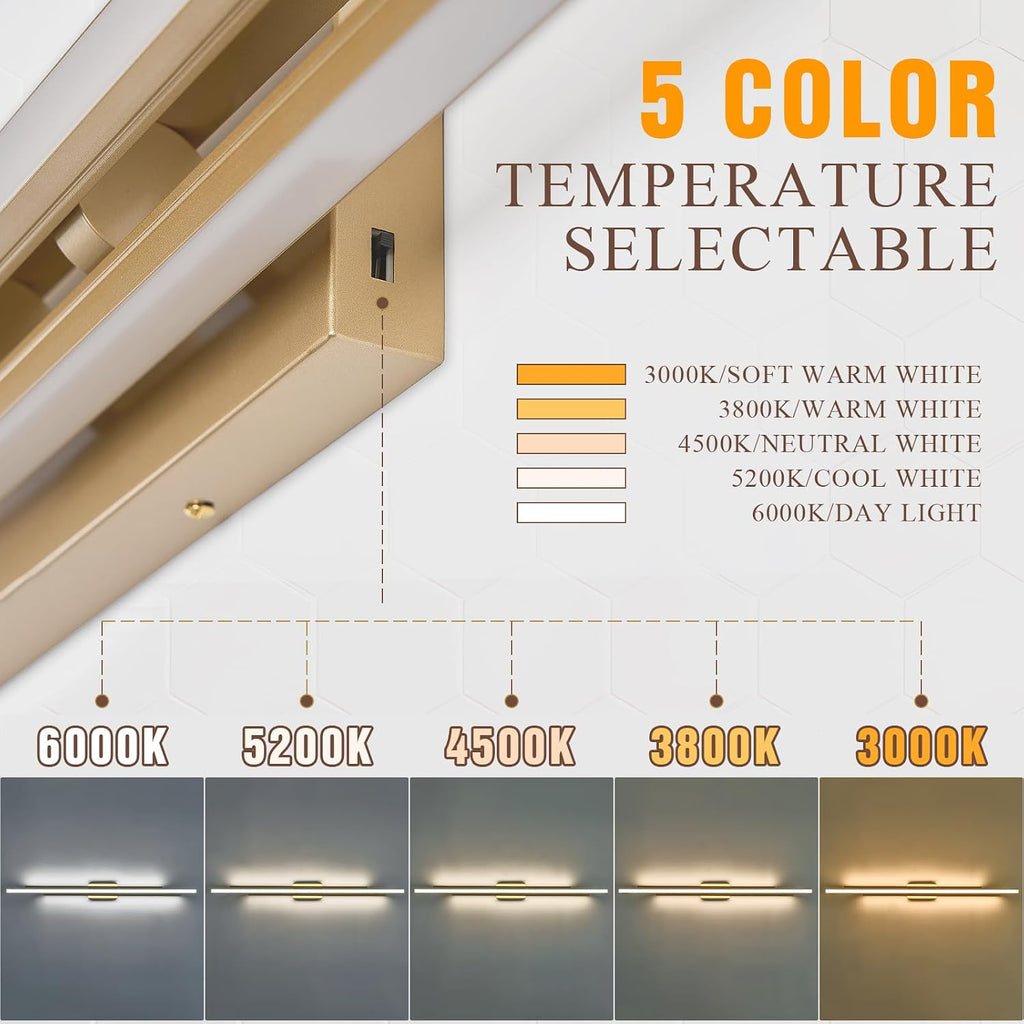 55' Long Vanity Light Gold Bathroom Wall Light Fixtures Long Vanity Lights Over Mirror Lighting Lamps Dimmable Bathroom Wall Mount Lighting Over Vanity Mirror