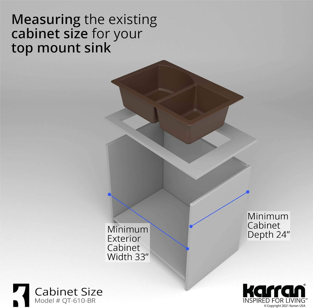 Karran 33' Drop-In/Top Mount Quartz Composite 1-Hole 60/40 Double Bowl Kitchen Sink in Brown