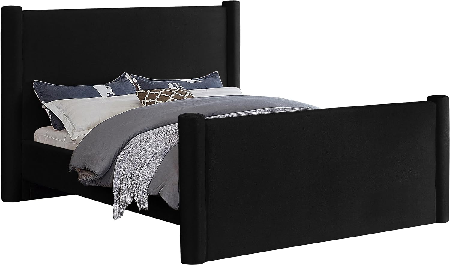 Meridian Furniture B1298Black-K Elias Collection Modern | Contemporary King Bed with Soft Black Velvet, Solid Wood Inner Frame, 89' W x 88.5' D x 52' H, Black, King