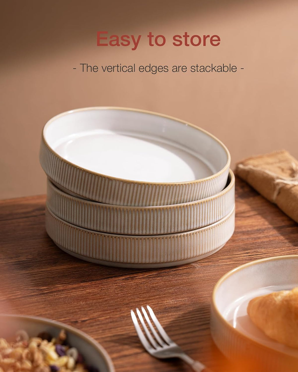 famiware Star 7.5' Pasta Bowls Set, Salad Bowl Set of 6, Double Reactive Glaze, Stackable, Perfect for Your Friend for Housewarming, Thanksgiving, Christmas, Cappuccino White (Pack of 3)