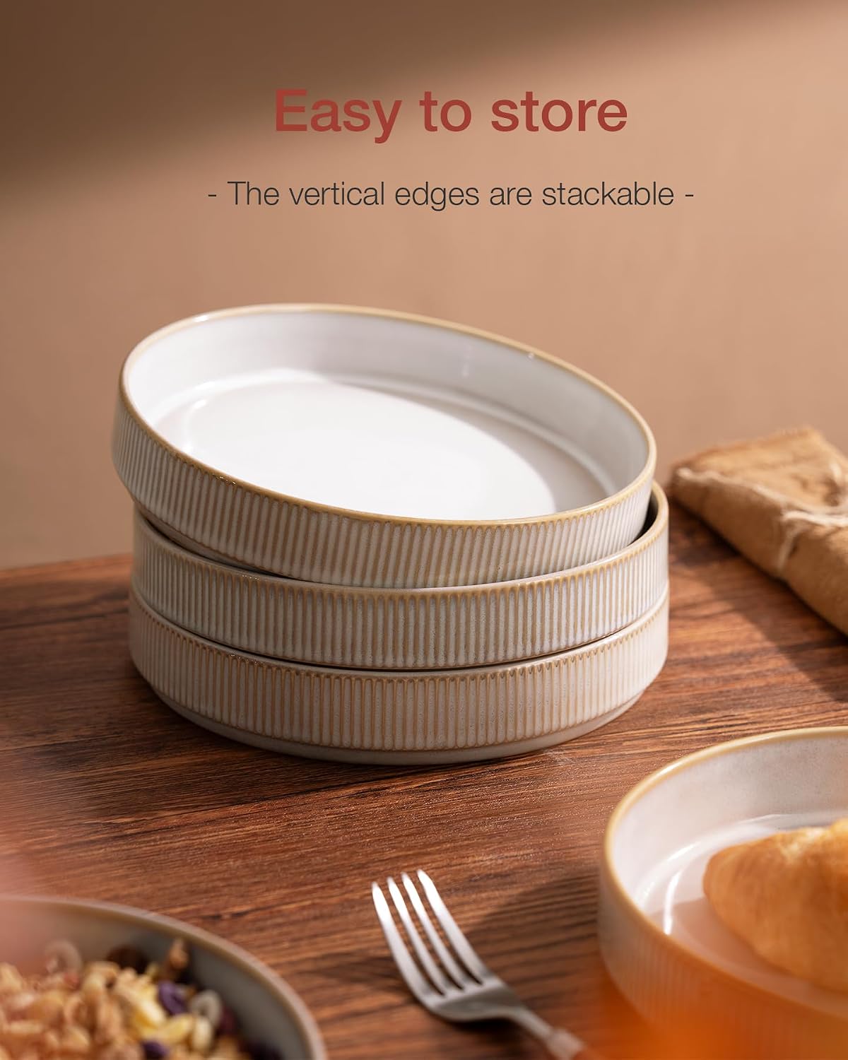 famiware Star 7.5' Pasta Bowls Set, Salad Bowl Set of 6, Double Reactive Glaze, Stackable, Perfect for Your Friend for Housewarming, Thanksgiving, Christmas, Cappuccino White (Pack of 3)