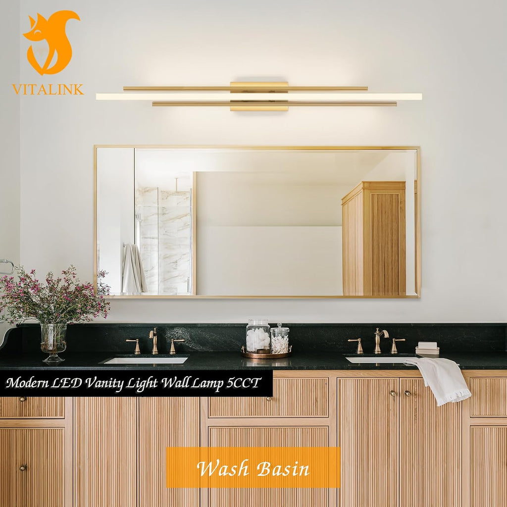 VitaLink 48' Gold LED Bathroom Light Fixtures Long Vanity Lights Over Mirror Lighting Lamps Wall Mount Lighting Over Vanity Picture Indoor 5CCT(3000K/3800K/4500K/5200K/6000K)