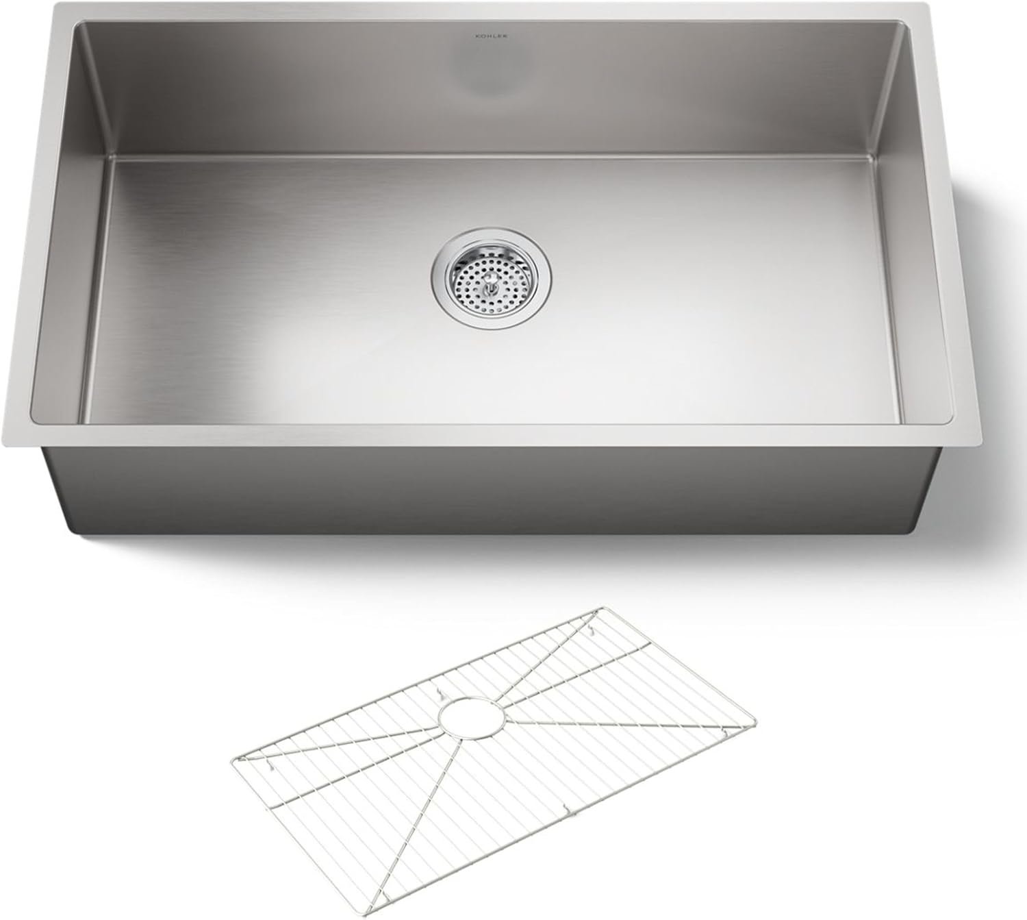 KOHLER Strive® 32' Undermount Kitchen Sink, Single Bowl Kitchen Sinks with Basin Rack, Stainless Steel, K-5285-NA