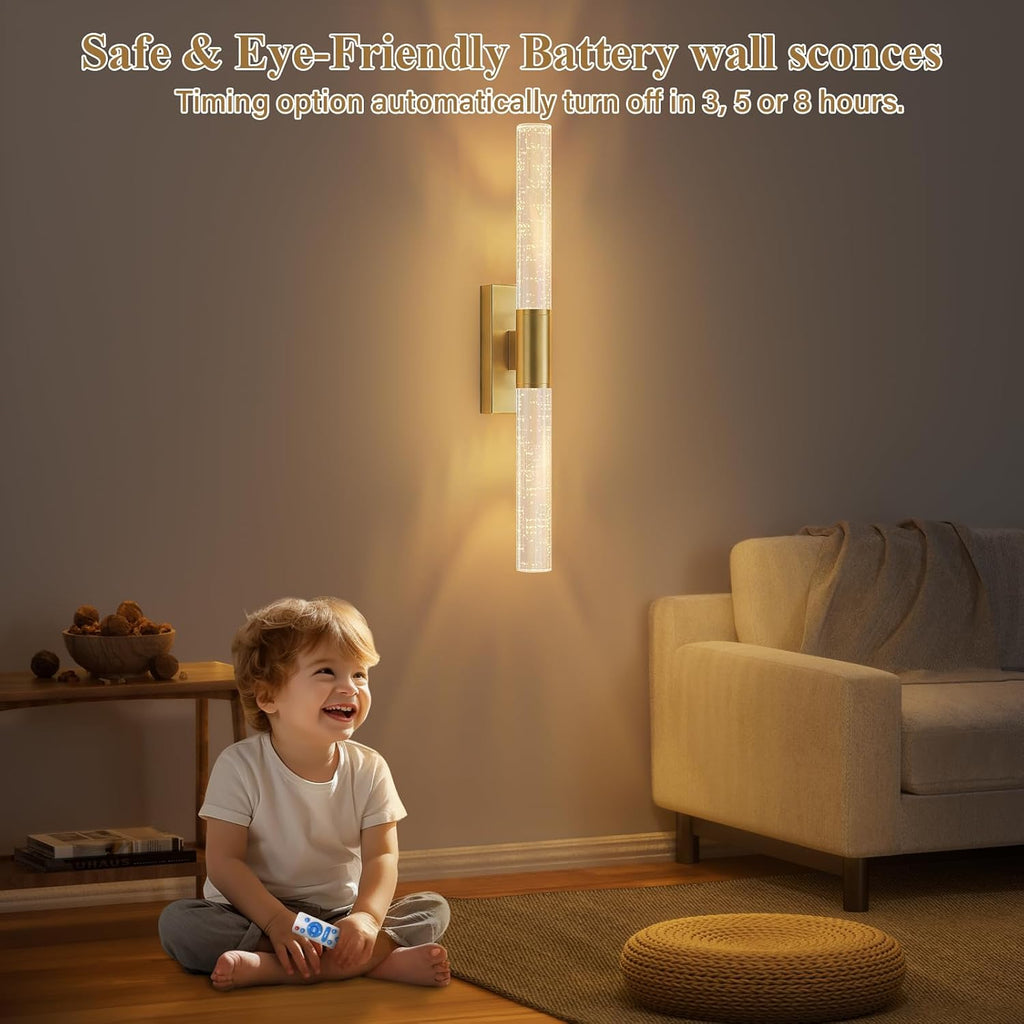 camuucci Battery Operated Wall Sconces Set of 2 Rechargeable Battery Powered Wall Light with 12000mAh Not Hardwired Dimmable Wall Lamp Fixtures for Bedroom Living Room Gold 20.9 Inches