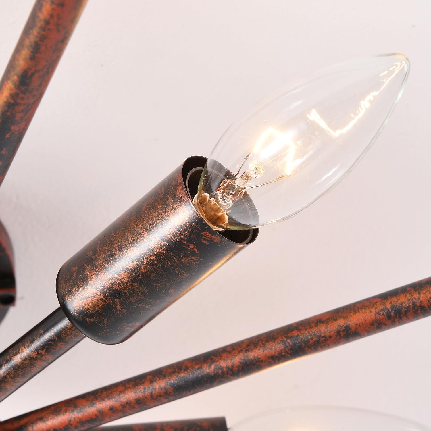 Farmhouse Ceiling Light Red Rust Metal Dining Room Flush Mount Light Fixtures, 26.8' Rustic Living Room Lighting Fixtures Ceiling, E12 Ceilings Lamp for Kitchen (8-Light)