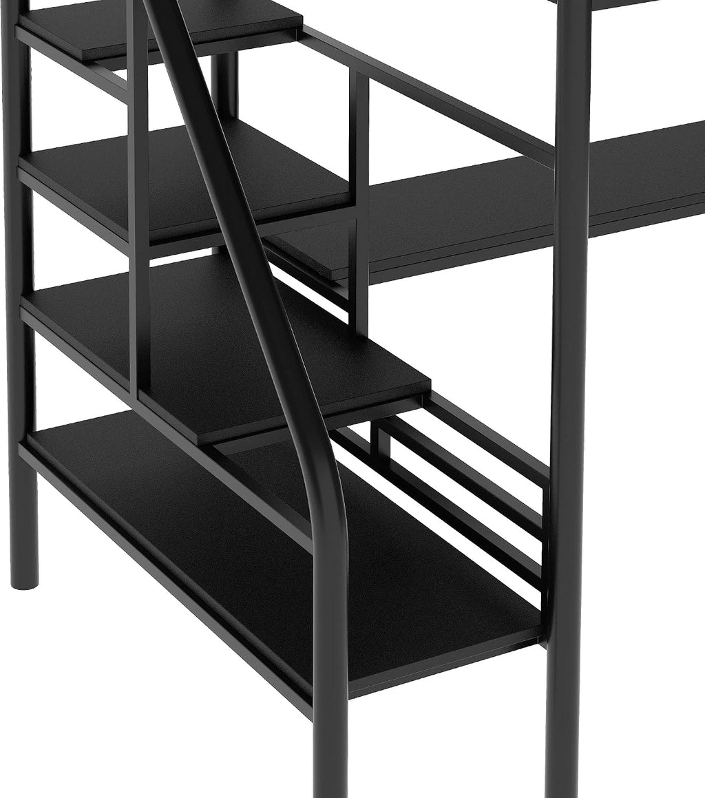 Twin Size Metal Loft Bed Frame with Desk,Bed Designed W/Full-Length Metal Desk Surface,No Box Spring Needed,for Bedroom,Black