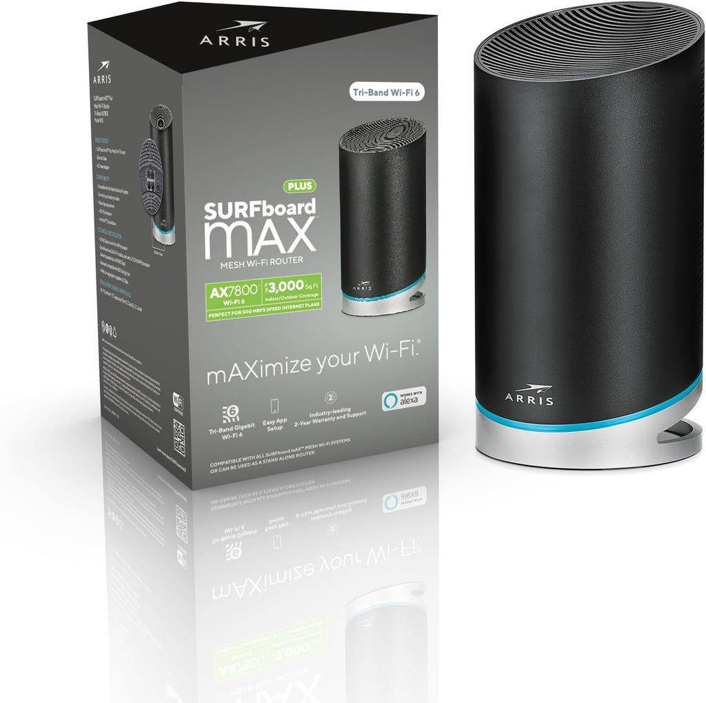 ARRIS SURFboard mAX W30 Tri-Band Mesh Ready Wi-Fi 6 Router , AX7800 Wi-Fi Speeds up to 7.8 Gbps , Coverage 3,000 sq ft , 1 Router , Alexa Support