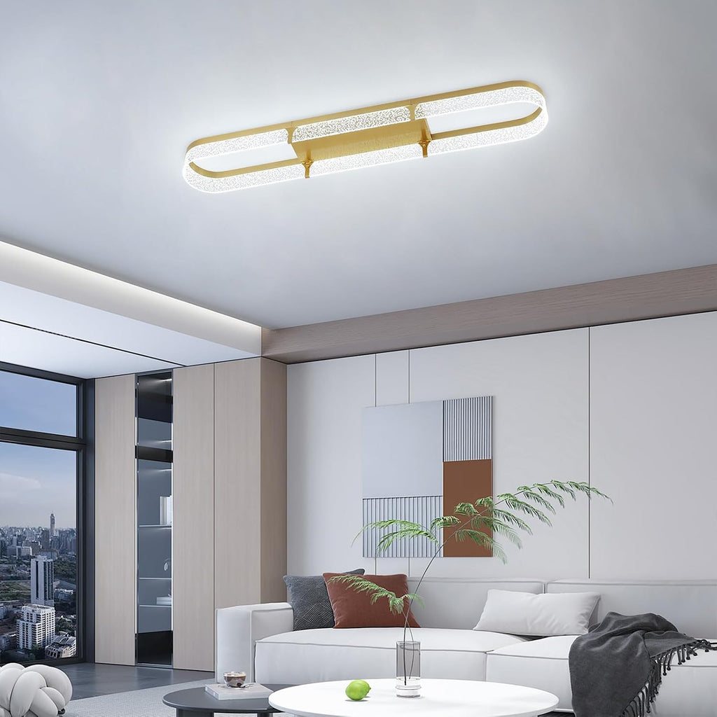 Jaycomey 43 inch Modern LED Ceiling Light Fixture, 54W Dimmable Gold Flush Mount Ceiling Light with Acrylic Bubble, Adjustable 3000K-6500K Kitchen Light Fixtures for Dining Room Bedroom