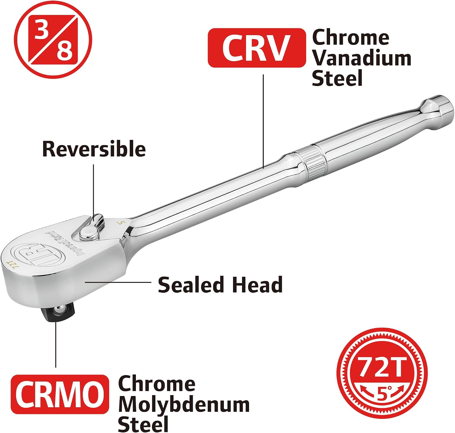 Ingersoll Rand 68 Piece 3/8-Inch Drive Metric/SAE Mechanics Tool Set, 72 Tooth Seal Headed Ratchet Handle, Chrome-Vanadium Steel Shallow/Deep Sockets, Universal Joint Socket - 752018