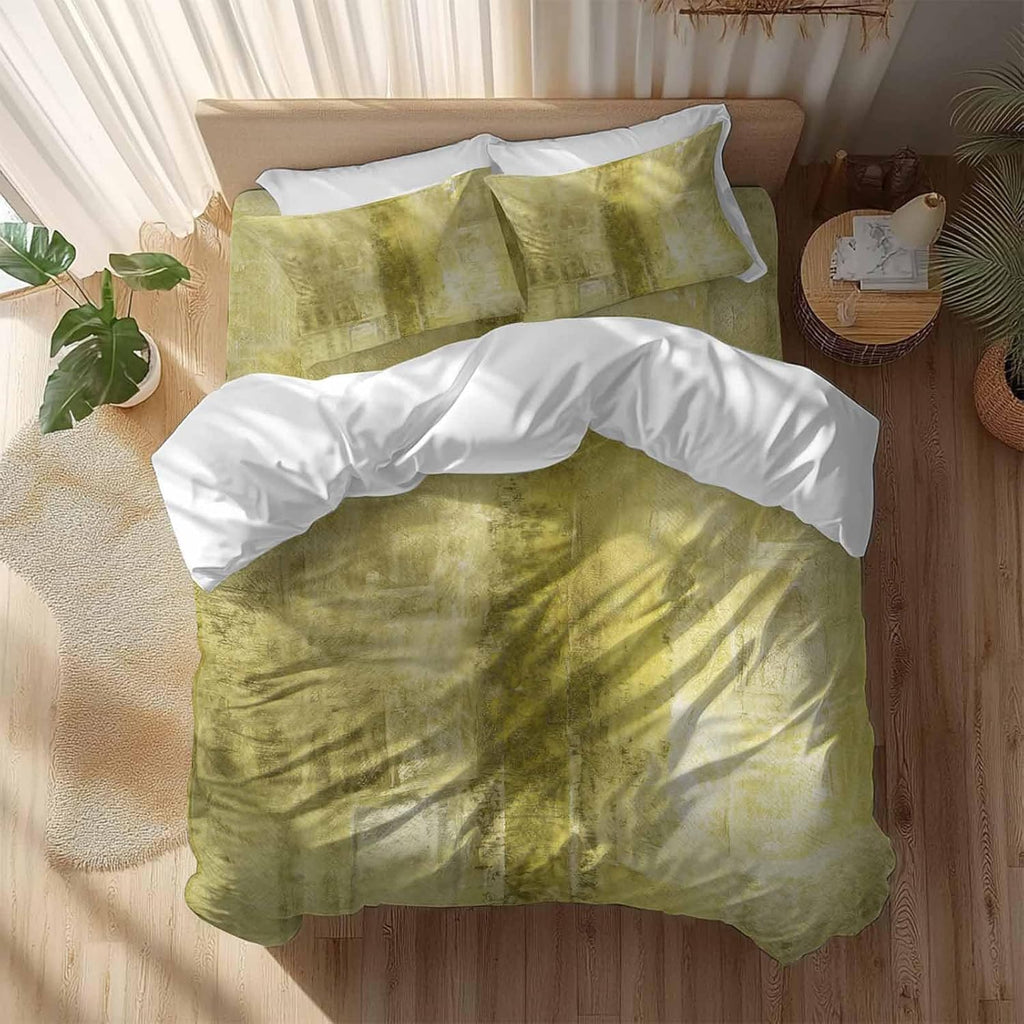 Prime Leader Yellow Gradient Duvet Cover Set Queen Size 4 Pieces Modern Abstract Oil Painting Minimalist Bedding Set with Zipper Closure, 1 Comforter Cover 92x106 Inches 1 Flat Sheet & 2 Pillow Cases