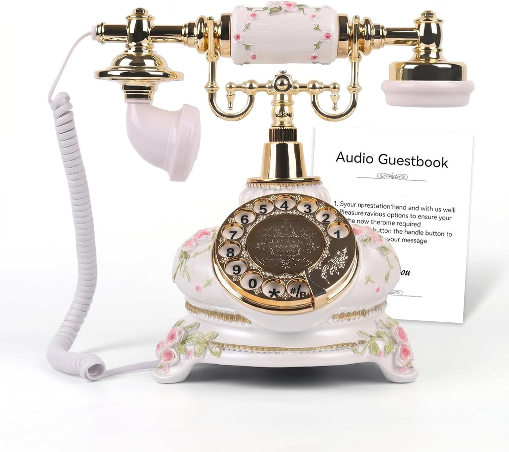 Audio Guest Book Wedding Phone, Audio Guestbook Phone Recorder, Leave a Message After the Tone Guest Book, for Weddings, Parties, Birthdays, Graduations (Flower Striped