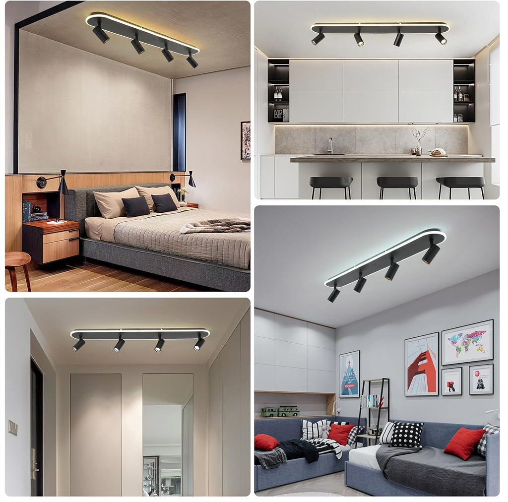 Jaycomey LED Track Lighting Fixtures Ceiling, 58W Adjustable Ceiling Spotlights with Remote, Dimmable 3000K-6500K Modern Kitchen Ceiling Light for Living Room Bedroom Dining Room Hallway Black