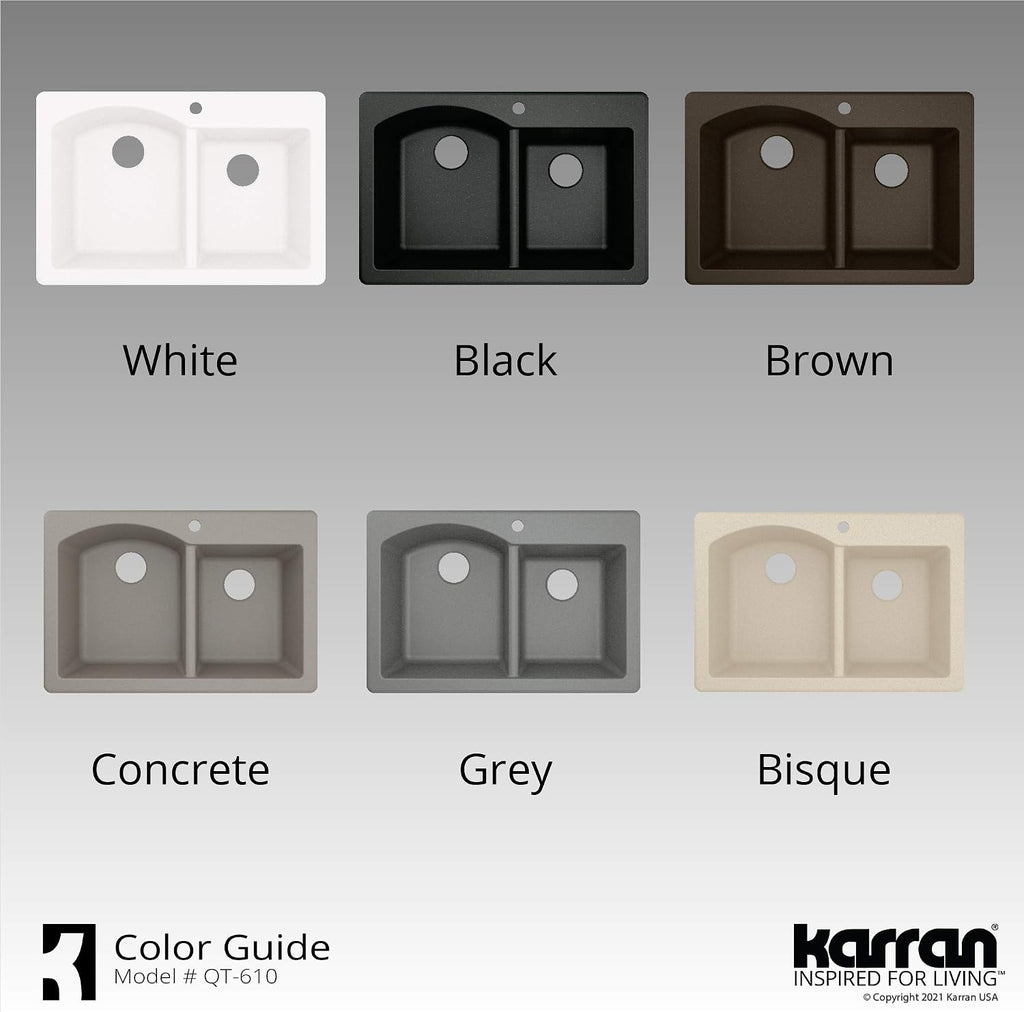 Karran 33' Drop-In/Top Mount Quartz Composite 1-Hole 60/40 Double Bowl Kitchen Sink in Grey