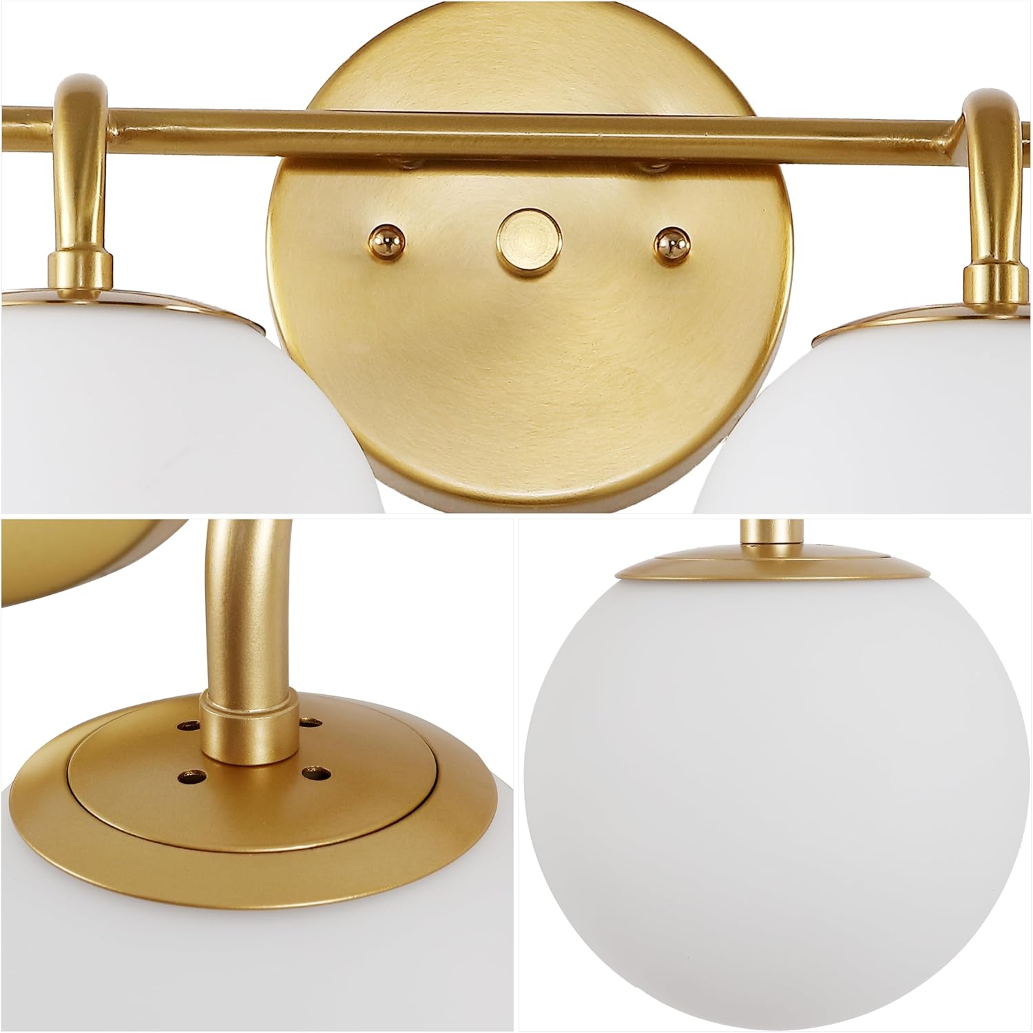 JONATHAN Y 31' Gold Painting Modern Globe Wall Sconce Vanity Light for Bathroom, White Frosted Glass Shade, Midcentury Parisian Bistro Wall Lamp, LED Bulb Included (JYL3558A)