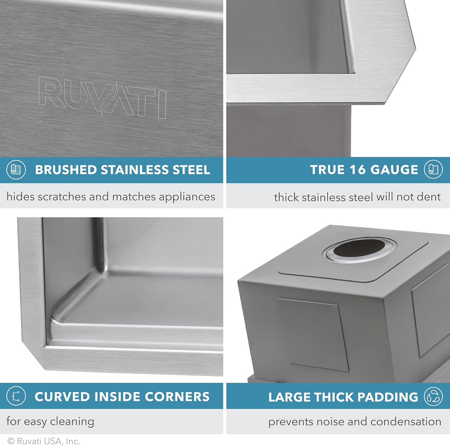 Ruvati 27-inch Undermount Rounded Corner Workstation Kitchen Sink Single Bowl – 16 Gauge Stainless Steel Kitchen Sinks with Brushed Finish hides scratches, Easy-to-Clean - RVH8327